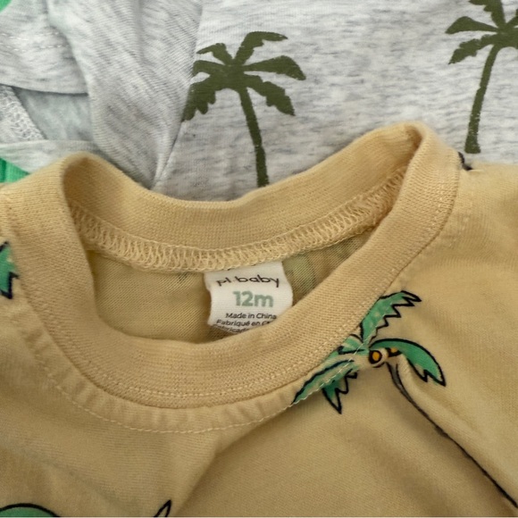🌴 3-Pack 12M Baby Rompers | Palm Tree, Smiley Face & Green Ribbed - Picture 2 of 2